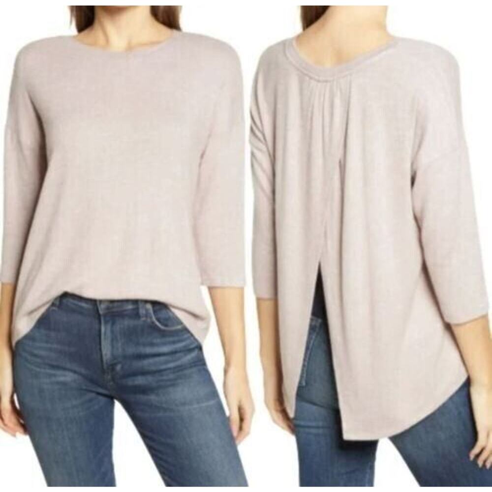 Bobeau Women's Three Quarter‎ Sleeve Split Back Top In Adobe Pink Small MSRP $49